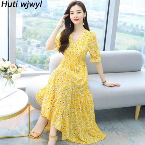 Plus Size Summer Vintage Floral Chiffon Boho Sundress Elegant Women Bodycon Party Vestidos 2021 Casual Beach Vacation Maxi Dress