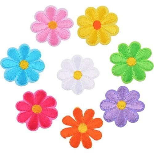 10PCs Embroidered Flower Appliques Patches Iron On Decorative Patch For Clothing Sewing Accessories 3.7cm