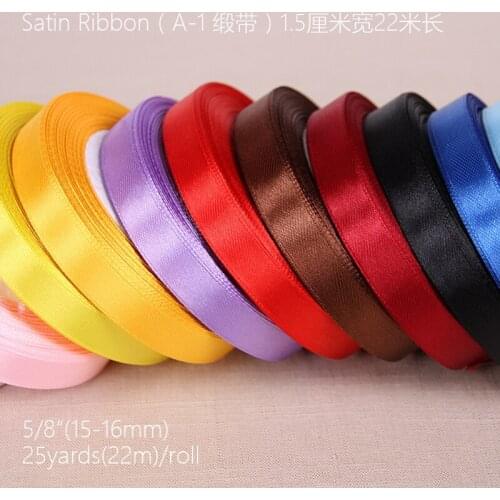 15mm 40 colors choose 25yards polyester silk pretty solid single face multicolor satin ribbons invitation card gift hand B