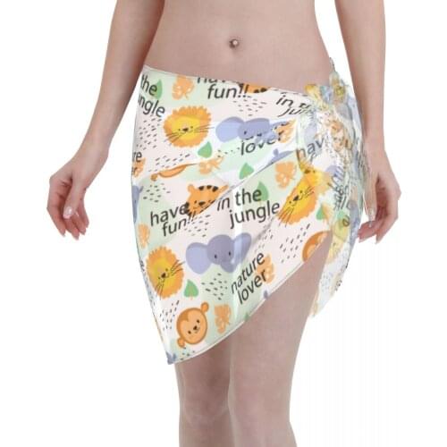 2021 Beach Bikini Cover Ups Wrap Skirt Colorful Jungle Animals Words Women Bathing Suit Sexy Swimsuit Beachwear