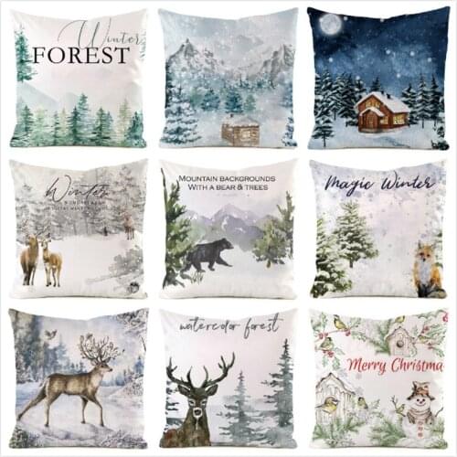 45cm*45cm **Winter Forest** Inimitated Silk Fabric Throw Pillow Covers Couch Cushion Cover Home Decorative Pillows Pillow Case