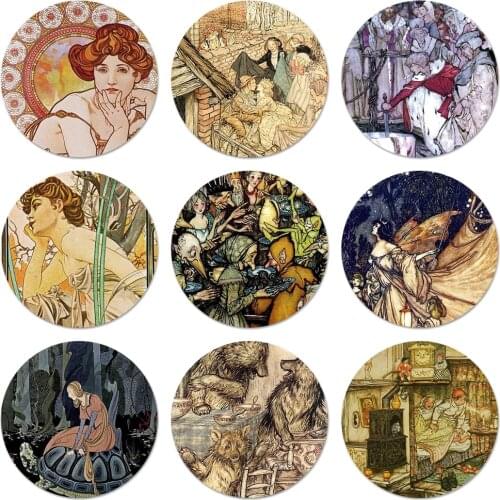 58mm art poster ALPHONSE MUCHA Badge Brooch Pin Accessories For Clothes Backpack Decoration gift