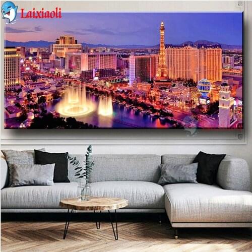 Las Vegas City Night Diamond Painting Full square Cross-Stitch,5D Diamond embroidery,DIY,pictures of Rhinestone,Modern landscape