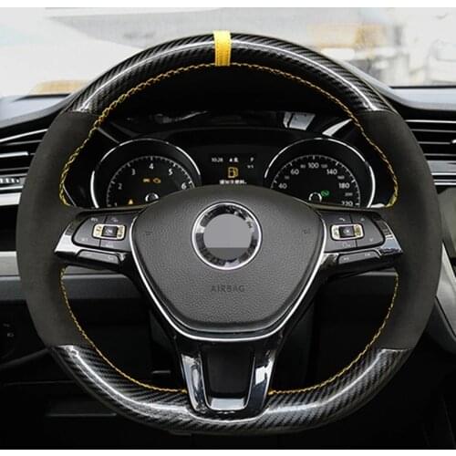 Car Steering Wheel Cover Non-slip Black Carbon Fiber Suede For Volkswagen VW Golf 7 Mk7 New Polo Jetta Passat B8 Tiguan Sharan