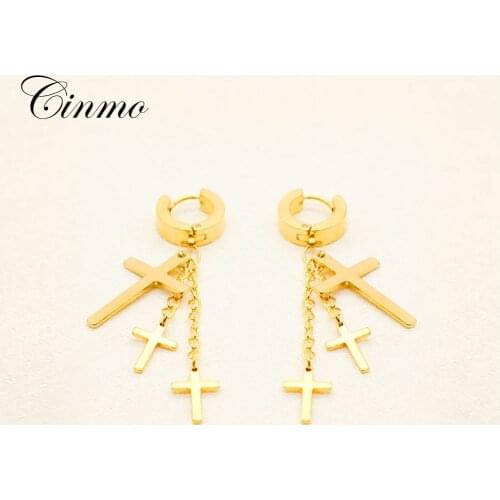 Cinmo Stainless Steel Piercing Drop Earrings Vintage Korean Cross Dangle Earrings For Men Women Wholesale Ear Jewelry Gift
