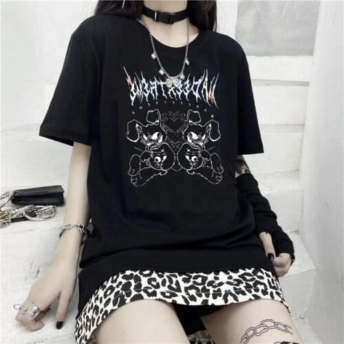 T-shirt demon bear print dark all-match clothing ladies T-shirt Harajuku clothes Summer dark clothing casual loose men and women