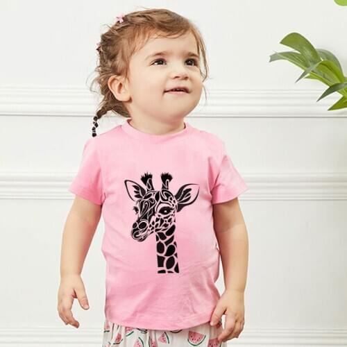 New 2020 Giraffe Harajuku Kawaii Unisex Printed Children Clothes Cute Boys Clothing Kids T Shirt Short Sleeve Girls Tops Cartoon