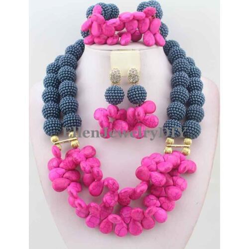 Hot Nigerian Wedding African Beads Jewelry Set Beads Necklace Jewelry Set Free Shipping W10991
