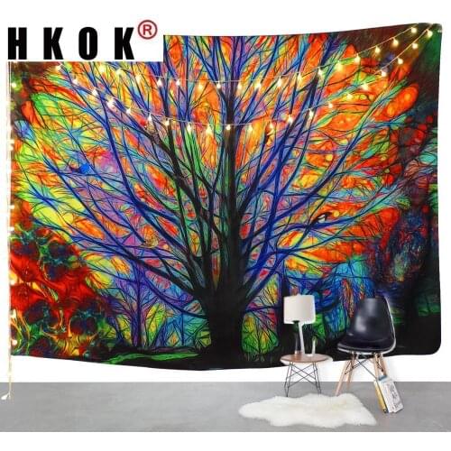 HKOK Psychedelic Fantasy Tree Tapestry Hanging Covering Rugs Background Cloth Beach Mat Blanket Art Bedroom Living Home Decor