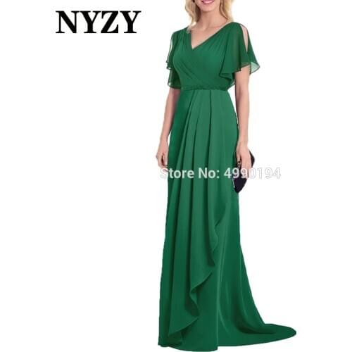 Emerald Green Cap Sleeves Chiffon Mother of the Bride Dresses 2020 NYZY M265 vestido de festa Formal Dress Robe de Soiree