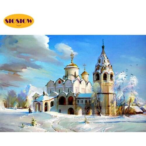 Full Square 5D DIY Winter Scenery Europe Style Diamond Painting Castle Embroidery Icons Cross Stitch Kit Mosaic Home Decor Gifts