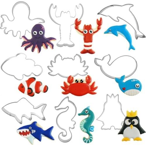 Whale Shark Cookie Cutter Die 9 Pieces Crab Mould Omelette Maker Stainless Steel Penguin Oceans Animal Set
