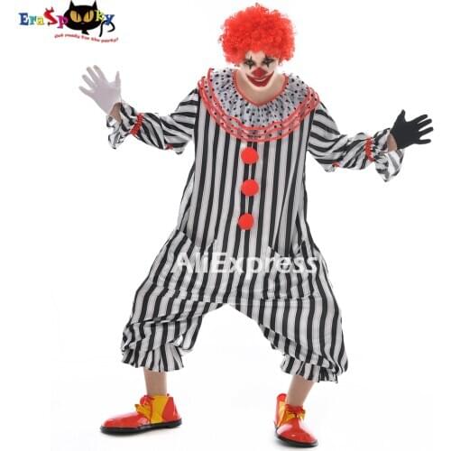Eraspooky Horror Clown Costume Men Pennywise Cosplay Circus Joker Jester Jumpsuits Halloween Fancy Dress For Adult Party Clothes