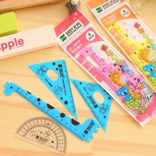 4pcs/pack Kawaii Giraffe design Plastic Straight Ruler Measure Study Drawing Student Stationery School Office Supply Gift