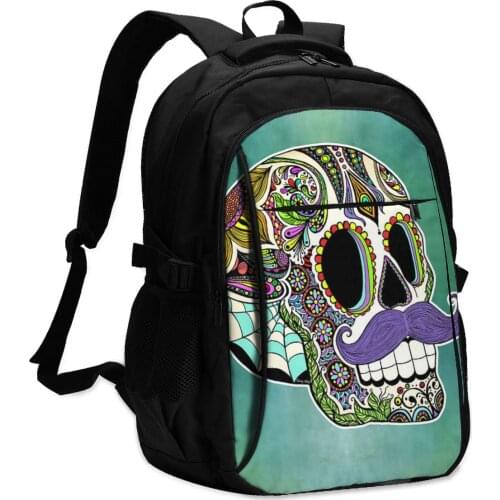 Mexican Skull Backpacks Pretty Charger USB University Backpack Girl Soft Bags