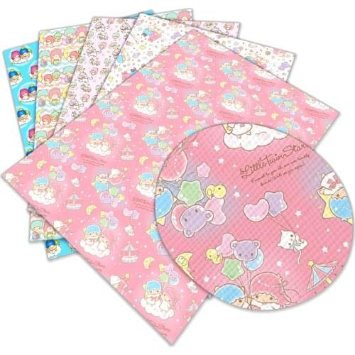 Cute Little Twin Stars pattern artificial leather print 30x136 cm, used for DIY crafts hair accessories bow