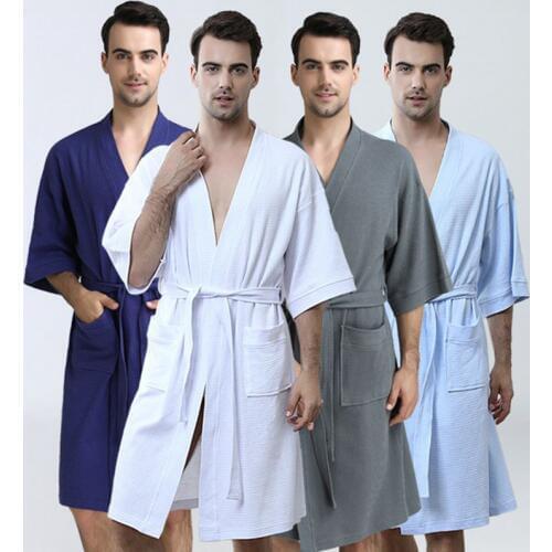Mens bathrobes thin fashion kimono bathrobes solid color comfortable nightgown mens evening clothes kimono men