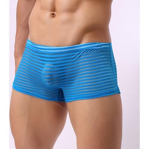 Mens Seamless Sexy Underwear Ultra-thin Transparent Breathable Stripe Boxer Briefs Low Rise Underpants boxers underwear men