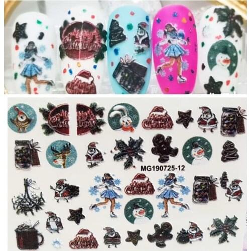 3D new arrived Acrylic Engraved Nail Sticker snowman snowflake shape Water Decals Empaistic Nail Water Slide Decals Z0204