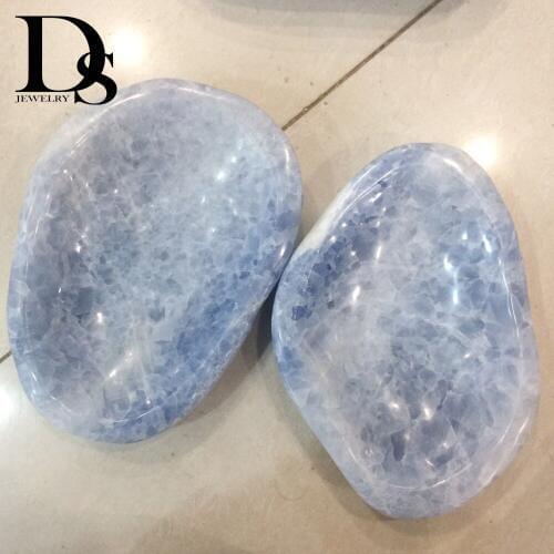 1.8-2lb Natural Baby Blue Celestite Quartz Crystal Oval Bowl Blue Calcite Quartz Crystals Tobacco jar Teaware Creative Novelty