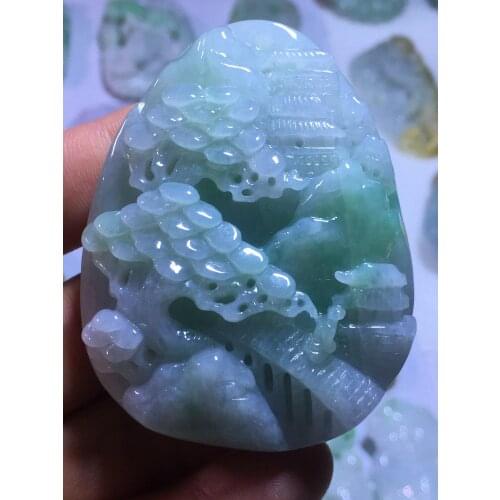 Natural Myanmar jade 7A HandCarved jade landscape jadeite green jade pendant jade necklace pendants jewelry necklaces