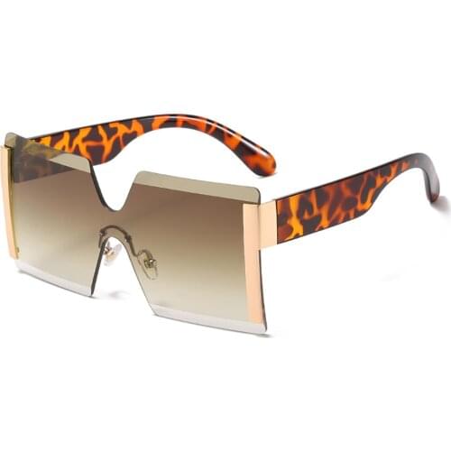 Fashion Oversized Square Sunglasses Women Gradient Big Frame Cut Trimmed Lens Metal Mirror Clear Lens Sun Glasses Female UV400