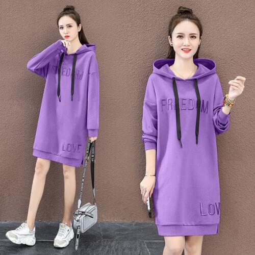 Solid Color Letter Embroidery Mid-Length Hoodies Women Casual Hooded Long Sleeve Loose Sweatshirt Spring Tracksuit Pullover Tops