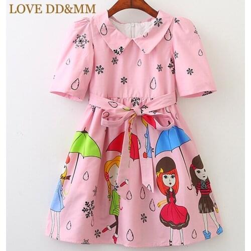 LOVE DD&MM Girls Dresses 2021 New Childrens Fashion Girls Small Collar Drop Printing Short-Sleeved Dress Sweet Clothes