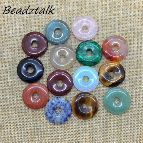 Wholesale Donut Natural Stone Pendants 25 mm Round DIY Jewelry Making Necklace Mixed Stones Carnelian Opal Onyx Howlite