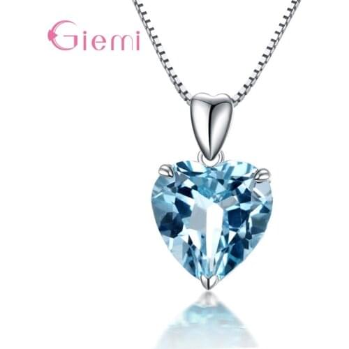 Natural Topaz Pendant 925 Sterling Silver Necklace For Women Blue Crystal Rhinestone Pendant Necklace Birthday Jewelry Gifts