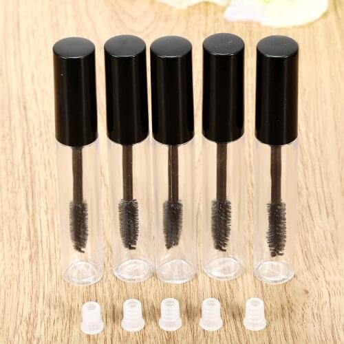 5Pcs 10ml Empty Makeup Bottle Black Cream Brush Vials Eyelash Container Mascara Tube Makeup Organzier Container With Brush Plugs