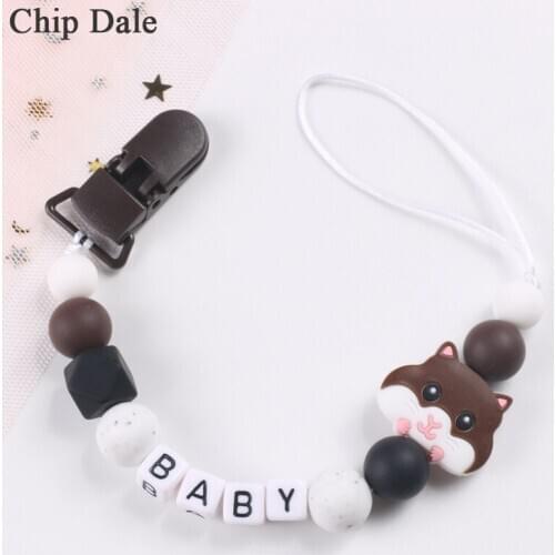 Chip Dale Personalize Name Hamster Silicone Beads Pacifier Chains Baby Pacifier Clips Chain Baby Teether DIY Anti-drop Chains