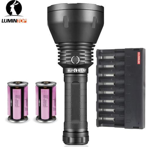 Lumintop GT70 handheld flashlight kit 12 V Cree XHP70.2 max 7500 lumen beam distance 1400 meter torch with batteries charger