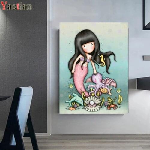 Rhinestone painting Cartoon Mermaid Dolphin 5d diy diamond painting cross stitch full drill diamond embroidery mosaic art