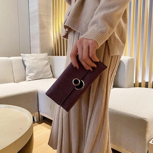 New Simple Glitter Flap Trifold Purse Women PU Leather Long Wallet Clutch Solid Color Soft Zipper Coin Purse Cards ID Holder