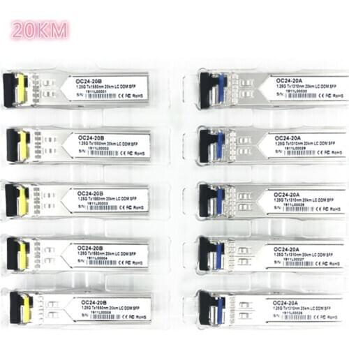 LC SFP Fiber optic module 1.25G LC 20KM 1310/1550nm compatibility Single Fiber SFP Optical Module compatible with Mikrotik Cisco
