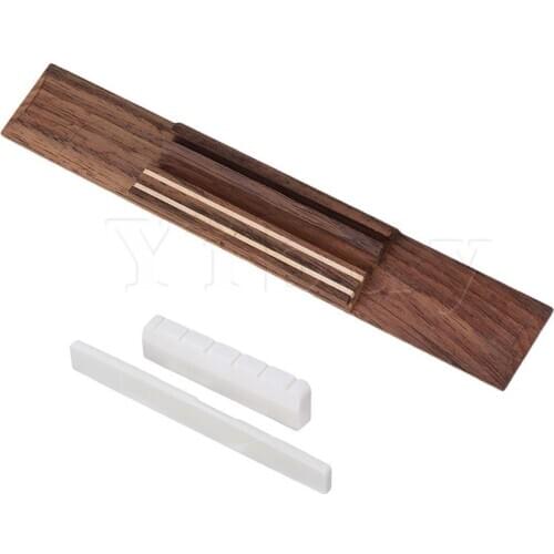 Yibuy Classic Guitar Parts Wood Bridge + White Bone Slotted Nuts + Saddles Kit