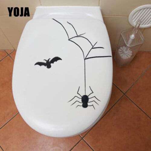 YOJA 19.8x23.5CM Creative Living Room Home Decor Toilet Sticker Black Spider Web Bat Wall Decal T5-1218