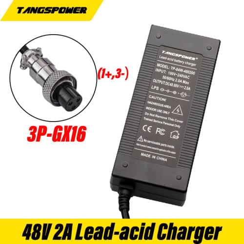 48V 2A Lead-acid Battery Charger for 57.6V Lead acid Battery Electric Bicycle Bike Scooters Motorcycle Charger 3-Pin GX16 Plug
