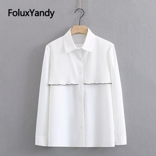 Pleated Shirt Women Long Sleeve Blouse Plus Size Casual Turn-down Collar Shirts Camisas Mujer Chemise KKFY5255