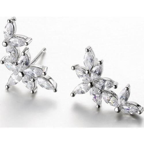 Unique Design AAA Crystal White Flower Stud Earrings for Women Girls Piercing Wedding & Engagement Jewelry