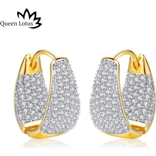 Queen Lotus 2018 Korean Fashion Earrings for Women Luxury Crystal Hoop Earrings High Quality Cubic Zircon Round Earrings Jewelry