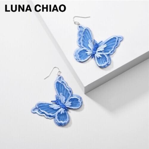LUNA CHIAO Fashion Jewelry 2020 Trendy Organza Yarn Butterfly Drop Earrings for Women