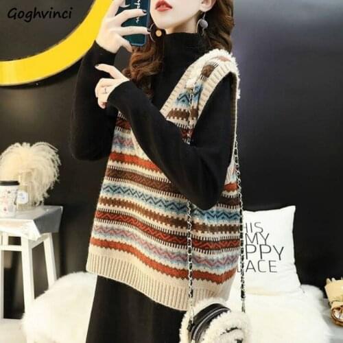 Spring Autumn Jacquard Sweater Vests Women Fashion Korean Preppy Style Geometric V-neck Elasticity Trendy Ins Student Leisure