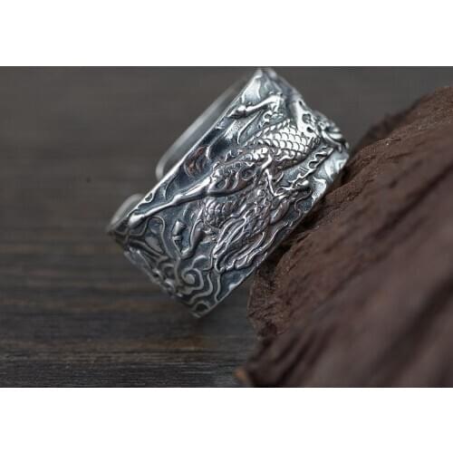 FNJ 999 Silver Ring Animal Qiling Adjustable Size 100% Original S999 Solid Silver Rings for Women Jewelry Fine