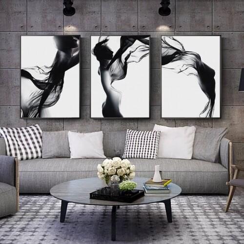 3 Pieces Modern Abstract Wall Art Black White Nude Woman Poster Canvas Painting Nordic Print Wall Picture Living Room Decor