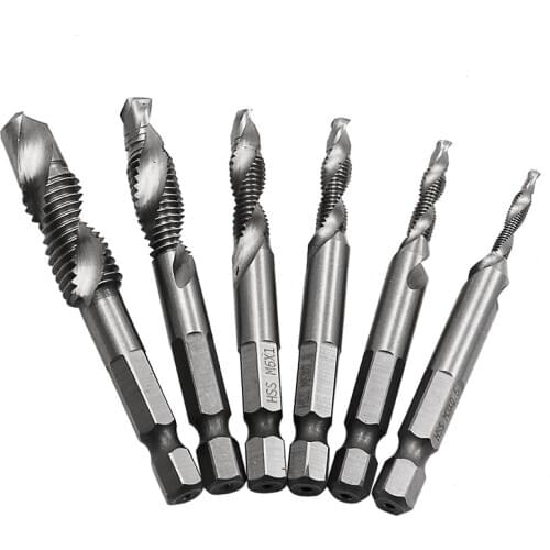 6Pcs/1Pcs 1/4'' Hex HSS High Speed Steel Thread Spiral Screw M3 M4 M5 M6 M8 M10 Metric Composite Tap Drill Bit Tap
