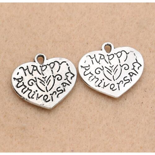 Antique Silver Plated Happy Anniversary Charms Pendant Bracelets Necklace Jewelry Making Accessories DIY 20mm
