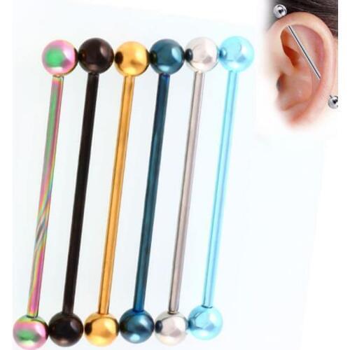 1Pc 1.6*34mm Candy Color Long Ear Piercing Jewelry Industrial Barbells Piercing Scaffold Ear Cartilage Helix Body Jewery