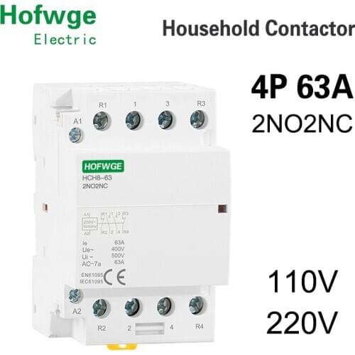 HCH8-63 Modular Contactor 4P 63A 2NO2NC 220V 110V Automatic Household Contactor Din Rail Type